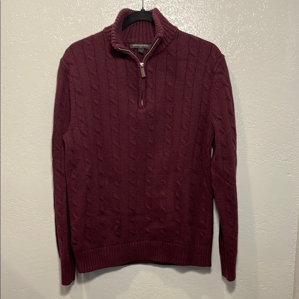 Men's Burgundy Cable Knit Sweater
